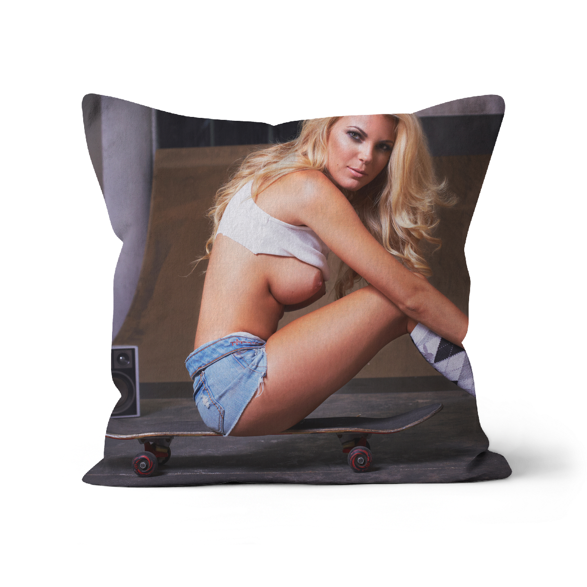 Topless Skater Chic 2 Cushion – Linen, 12″x12″